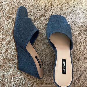 Nine West Denim Blue Wedge Slides - NEW